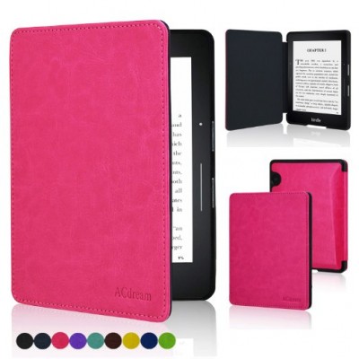 ACcase Kindle Voyage SmartShell Case - the Thinnest and Lightest PU Leather Cover Case for Amazon Kindle Voyage 2014 Version with Auto Wake Sleep Feature - Hot Pink