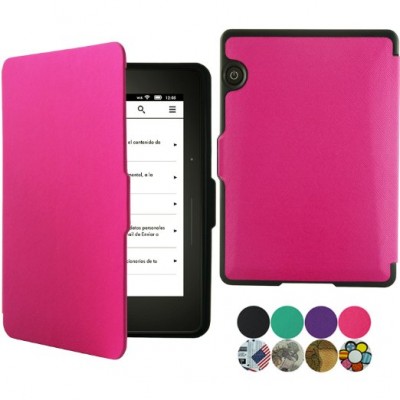 Kindle Voyage Case - ACcover Kindle Voyage SmartShell Protective Case - the Thinnest and Lightest Premium PU Leather Cover Case for Kindle Voyage (2014 Model) with Auto Wake Sleep Feature - Hot Pink