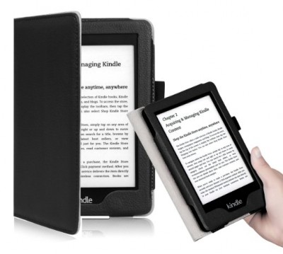 OMOTON Kindle Voyage Case Cover -- Drop Resistance Soft PU leather Case Cover for the Latest Amazon Kindle Voyage with 6" Display and Built-in Light, Black
