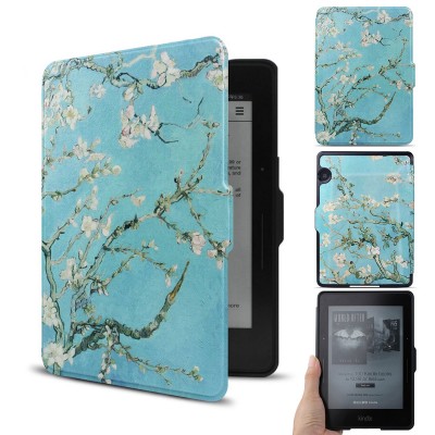 WALNEW Kindle Voyage Colorful Painting Leather Case Cover -- The Thinnest and Lightest PU leather Case Cover for the Latest Amazon Kindle Voyage with 6" Display and Built-in Light (Tree and Flower, kindle Voyage)
