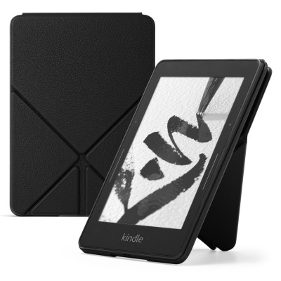 Amazon Kindle Voyage Case - Genuine Leather Perfect Fit Origami Standing Cover with Auto Wake/Sleep for Amazon Kindle Voyage, Black